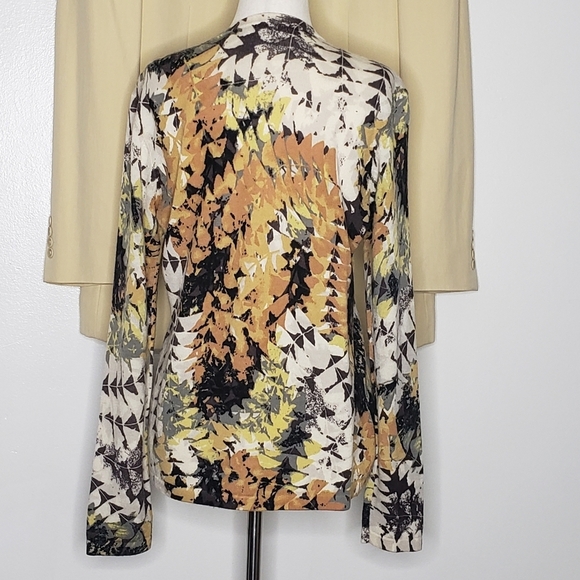 Worth Cardigan Multi Color Luxury Wool Winter Leaf Pattern Gold Spring Fall Chic - Picture 6 of 12